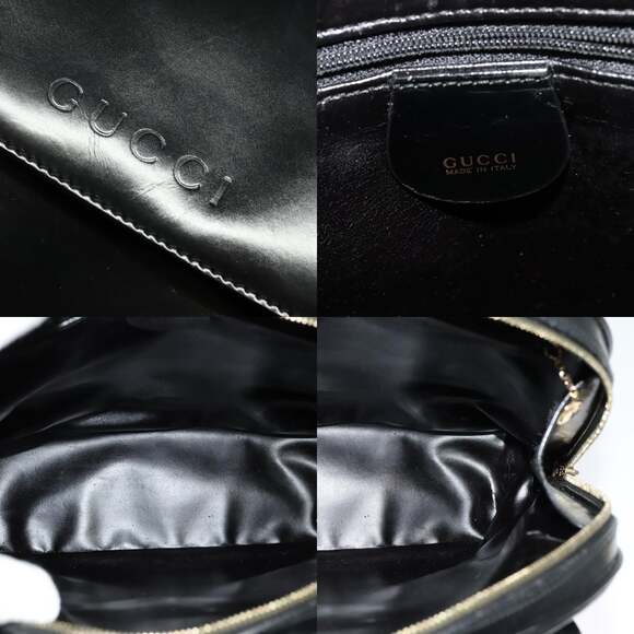 GUCCI Bamboo Shoulder Bag Enamel Black Gold - Picture 11 of 12